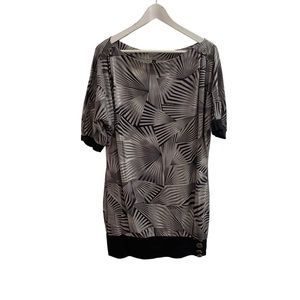 Vintage Foxy Y2K Tunic Top Grey Black Abstract Pattern Women Large Festival 90s